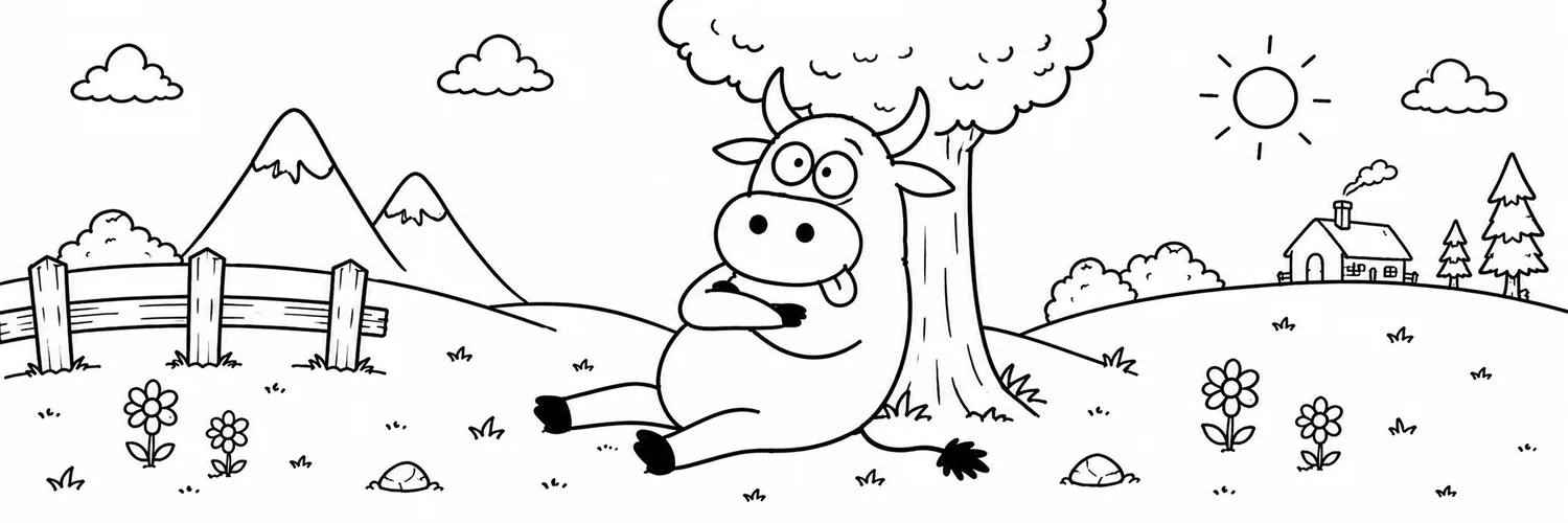 ANSMOO relaxing under a tree in a hand-drawn countryside